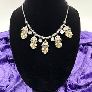 M&S Statement Necklace Dangle Floral Cluster Art Deco Retro Evening Glam Elegant
